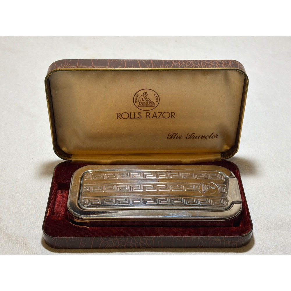 Vintage Rolls Razor The Traveler Safety Razor Set Faux Crocodile Case England
